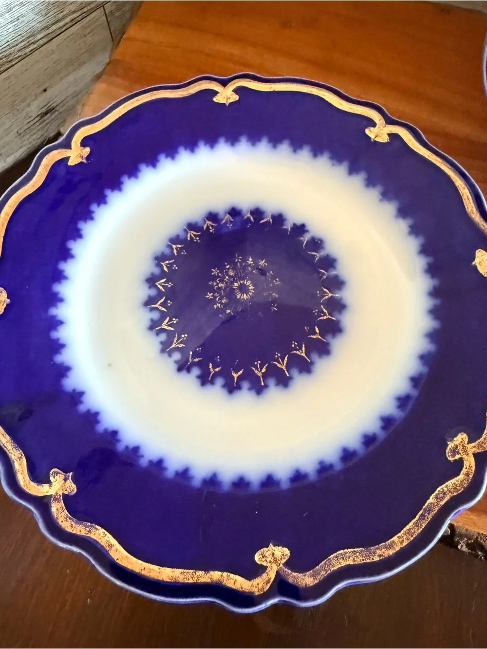 Vintage W H Grindley & Co Marquis Blue And Gold Plate, England set of 3